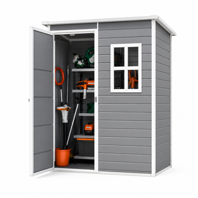 Ventilation, Customized 5x3 FT Outdoor Storage Shed with Lockable Door, Resin Weatherproof Plastic Garden Shed with Floor