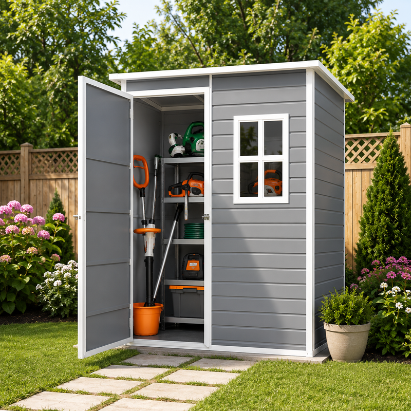 Ventilation, Customized 5x3 FT Outdoor Storage Shed with Lockable Door, Resin Weatherproof Plastic Garden Shed with Floor