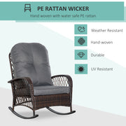 Outsunny - Rattan Rocking Chair, Outdoor Wicker Patio Rocker Chair Furniture with Thick Cushions, for Garden Backyard Porch, Grey
