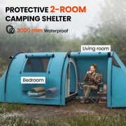 Outsunny - 3-4 Person Camping Tent with 2 Rooms, 3000mm Waterproof Portable Family Tent with Carry Bag, Sky Blue