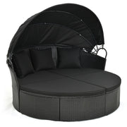 Costway - Clamshell Patio Round Daybed Wicker with Retractable Canopy and Pillows-Black