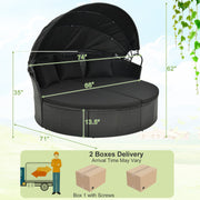 Costway - Clamshell Patio Round Daybed Wicker with Retractable Canopy and Pillows-Black