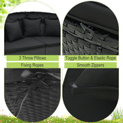 Costway - Clamshell Patio Round Daybed Wicker with Retractable Canopy and Pillows-Black
