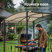 Outsunny - 7' x 5' BBQ Grill Gazebo Tent, Garden Grill Canopy with Steel Frame and Hooks, Outdoor Sun Shade, Beige