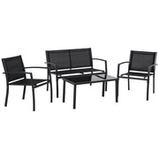 Outsunny - 4-Piece Patio Furniture Set with Glass Top Coffee Table, Breathable Mesh Seat & Backrest for Garden, Balcony, Black