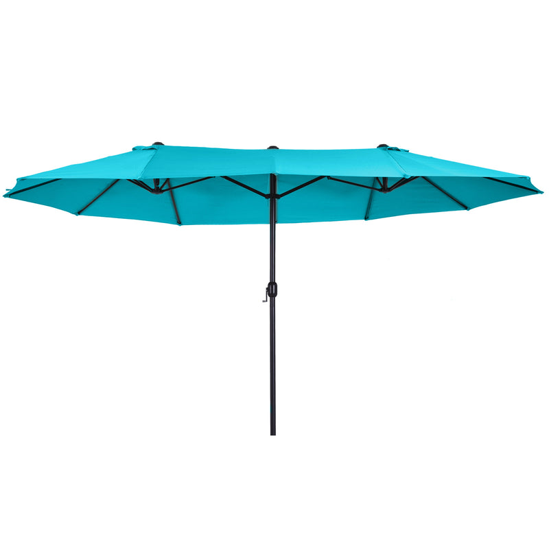 Outsunny - 15ft Double-sided Patio Umbrella with Twin Canopy, Extra Large Outdoor Parasol with Crank for Pool, Deck, Market, Sky Blue