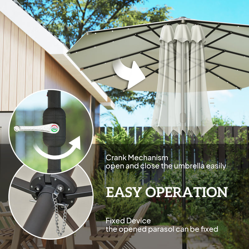 Outsunny - 173" Double-Sided Sun Umbrella Garden Parasol Patio Sun Shade Outdoor with LED Solar Light, Cream White — 84D-106CW