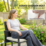 Outsunny - Outdoor Bistro Set, 3 Piece Wicker Patio Furniture with Mesh Seat, Glass Table, Cushions for Porch, Balcony, Cream White