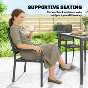 Outsunny - Stackable Patio Chairs Set of 2, Outdoor Dining Chairs with Faux Wicker Steel Mesh Back, Slatted Seat, Armrests, Black