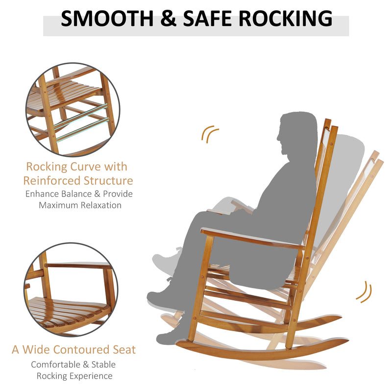 Outsunny - Wooden Porch Rocking Chair Outdoor Patio Rocker Garden Single Leisure Reclining Seat Armchair Natural