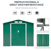 7' x 4' x 6' Garden Storage Shed Outdoor Patio Metal Tool Storage House w/ Foundation Kit and Double Doors Green