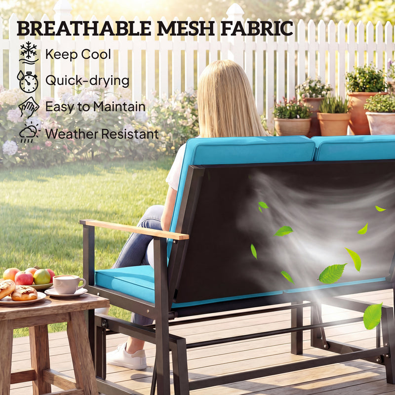 Outsunny - Outdoor Glider Bench for 2 Person, Patio Glider Loveseat with Thick Cushions for Garden Balcony Porch, Navy Blue