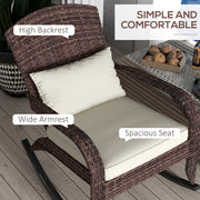 Outsunny - Adirondack Chair, Outdoor Wicker Rocking Chair with High Back, Seat Cushion and Pillow for Porch, Balcony, Cream/Brown