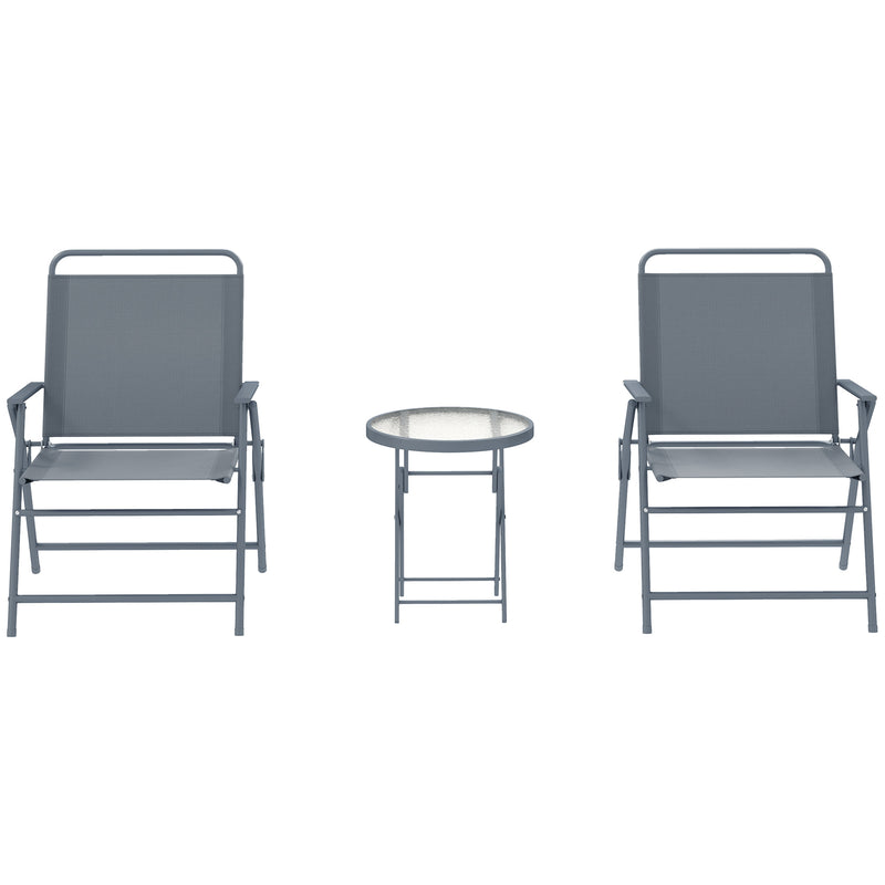 Outsunny - 3 Pieces Outdoor Bistro Set, Folding Patio Table and Chairs with Tempered Glass Tabletop for Garden, Deck & Backyard