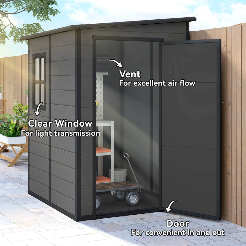 4'x5' Garden Storage Shed, Lean to Shed, Lockable Garden Tool Storage House with Window, Vent, Dark Grey