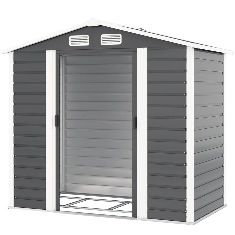 7' x 4' Outdoor Storage Shed, Metal Garden Shed with Lockable Doors and Gloves for Backyard, Garden, Patio, Dark Grey