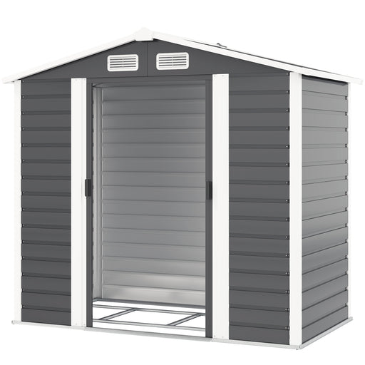 7' x 4' Outdoor Storage Shed, Metal Garden Shed with Lockable Doors and Gloves for Backyard, Garden, Patio, Dark Grey