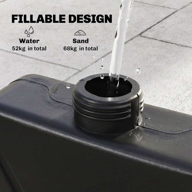 4PCs Cantilever Umbrella Base Weights for Offset Banana Parasol, Wicker Effect HDPE Water or Sand Filled Patio Umbrella Weights with Built-in Handles, Black