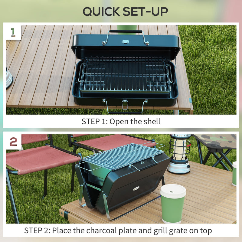 Outsunny - Metal Suitable-Style Portable BBQ Grill - Black