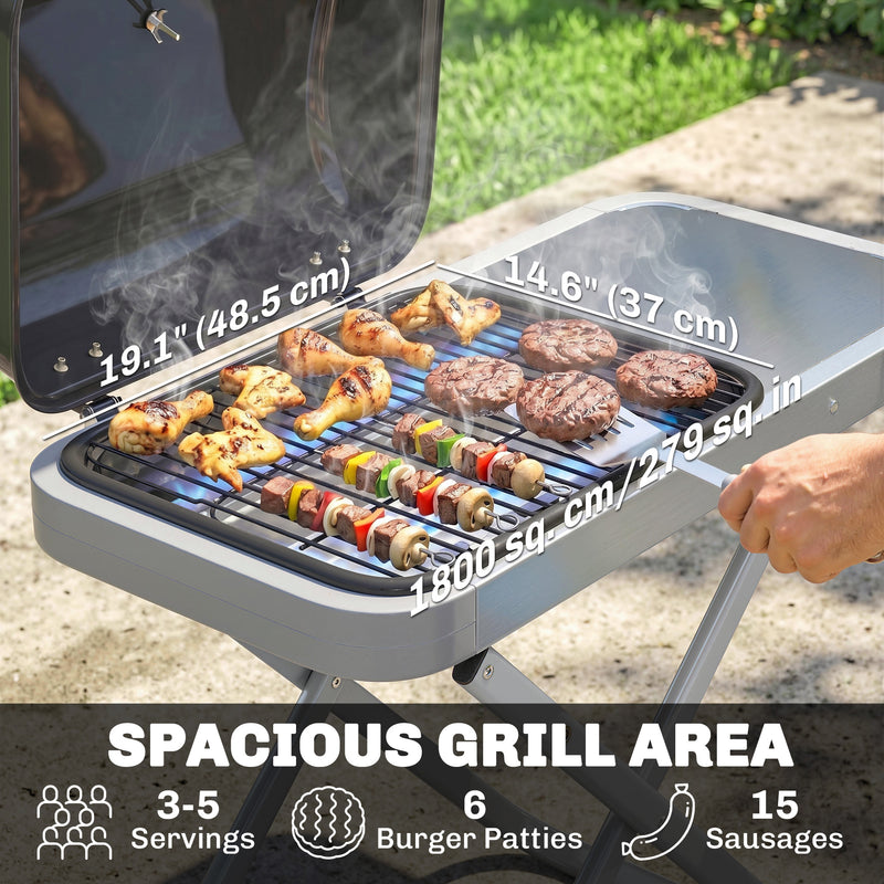 Outsunny - Portable Propane Gas BBQ Grill with Foldable Cart, Wheels, 9500 BTU Gas Barbecue Grill with Piezo Ignition Burner, Black