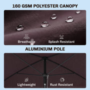 6.5x4ft Rectangle Patio Umbrella Aluminum Tilt Adjustable Garden Parasol Sun Shade Outdoor Canopy Coffee