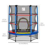 Aosom 55" Kids Trampoline with Enclosure Net for Indoor/Outdoor, Trampoline for Boys and Girls Age 3-6 Years, Multi-Coloured
