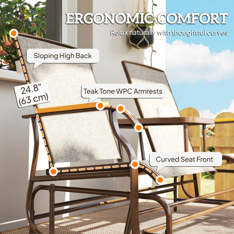 Outsunny - Outdoor 2-Person Glider Bench, Outside Swing Glider Chair Loveseat with Breathable Mesh, Table, Steel Frame