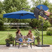 9.7 ft Offset Patio Umbrella with Water/Sand Fillable Weights, Garden Hanging Parasol with Locking Latch, Navy Blue