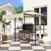 Outsunny - 8' x 7.6' Grill Gazebo, Double Tiered Barbecue Grill Gazebo Shelter w/ Side Awning, 2 Side Shelves, 6 Hooks, Beige