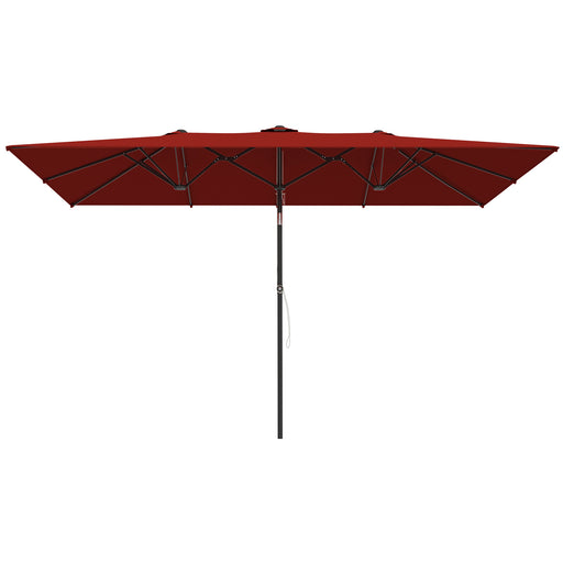 Outsunny - Double-Sided Patio Umbrella Parasol with Tilt, Adjustable Height, Vents and 12 Ribs, for Garden, Deck, Pool, Wine Red