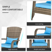 Outsunny - Patio Wicker Adirondack Chair, Outdoor PE Rattan Fire Pit Chair, Muskoka Chair w/ Soft Cushions, Tall Curved Backrest and Comfortable Armrests for Deck Garden, Blue