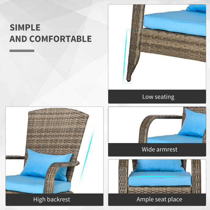 Outsunny - Patio Wicker Adirondack Chair, Outdoor PE Rattan Fire Pit Chair, Muskoka Chair w/ Soft Cushions, Tall Curved Backrest and Comfortable Armrests for Deck Garden, Blue