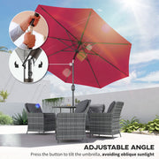 10' x 8' Round Market Umbrella, Patio Umbrella with Crank Handle and Tilt, Outdoor Parasol for Garden, Wine Red