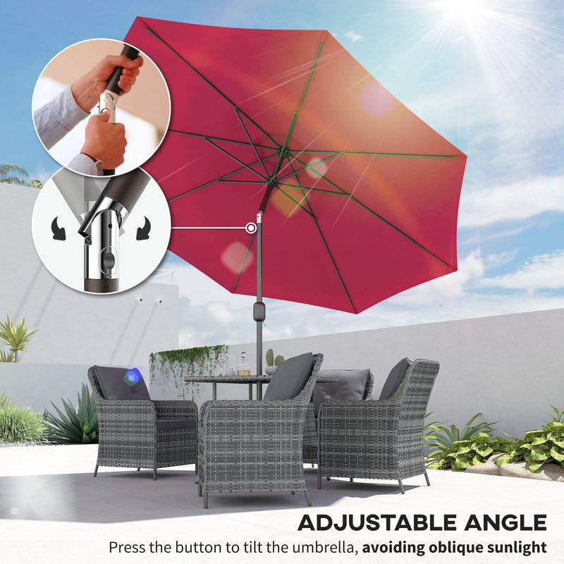 10' x 8' Round Market Umbrella, Patio Umbrella with Crank Handle and Tilt, Outdoor Parasol for Garden, Wine Red
