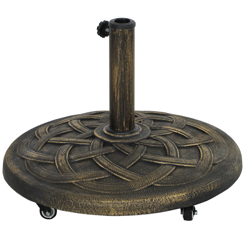 Outsunny - Round Patio Umbrella Base with Wheels, 44 lbs Resin Umbrella Stand Base, 1.3"/1.5"/1.9" Umbrella Poles Bronze
