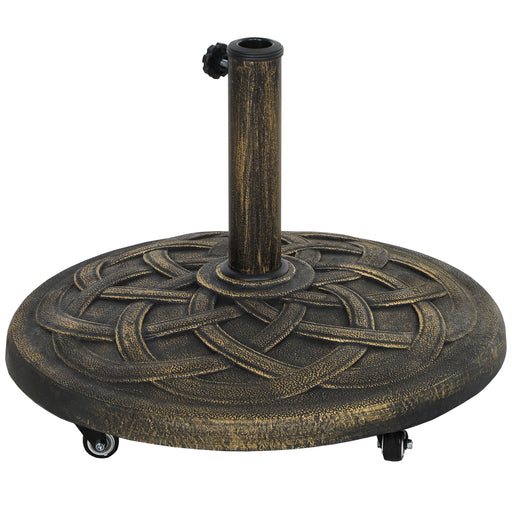 Outsunny - Round Patio Umbrella Base with Wheels, 44 lbs Resin Umbrella Stand Base, 1.3"/1.5"/1.9" Umbrella Poles Bronze