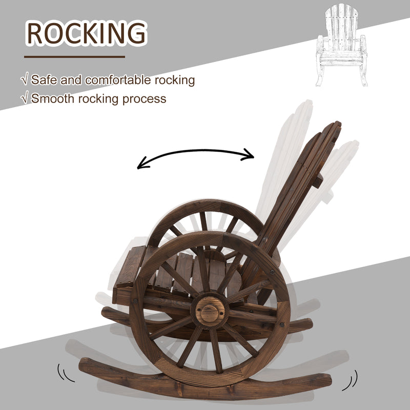 Outsunny - Patio Wooden Rocking Chair, Wagon Outdoor Rocker Chair with Slatted Design and Wheel Armrests for Garden, Carbonized