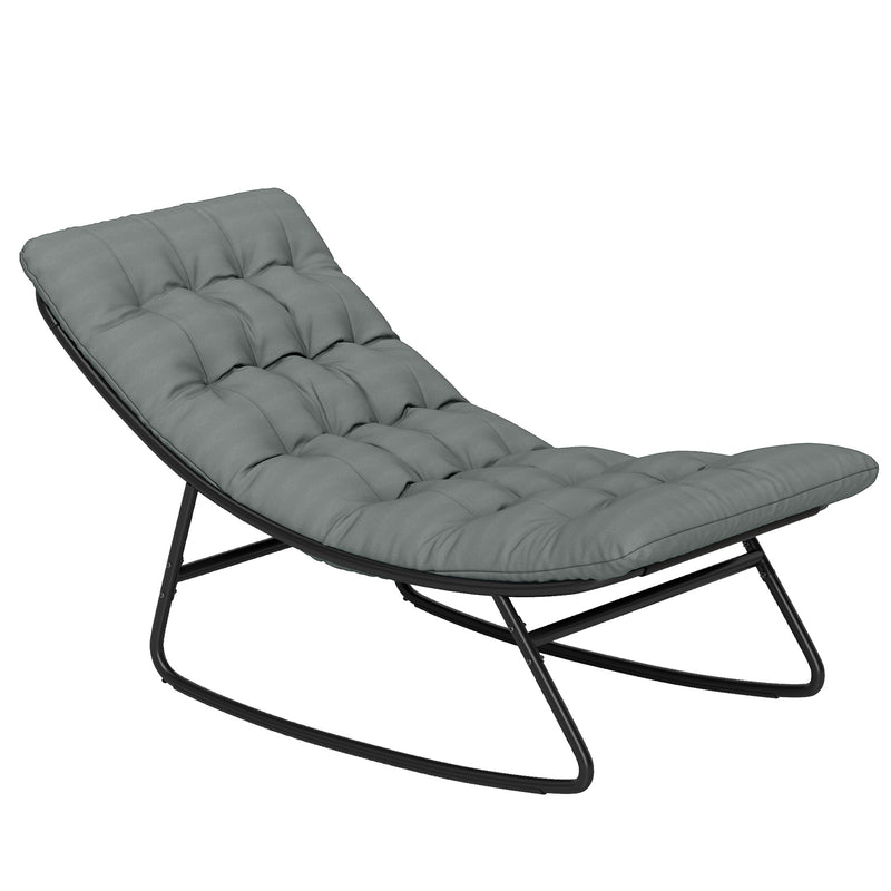 Outsunny - Outdoor Patio Rocking Chair with Cushion, Steel Frame Balcony Chair with Mesh Deep Seat for Porch, Garden, Grey