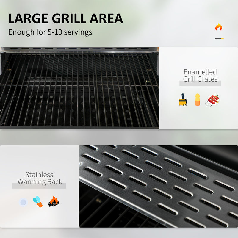 Outsunny - Charcoal BBQ Grill Smoker with Adjustable Charcoal Pan and Galvanised Steel Shell, Barbecue Grill Trolley with Storage