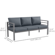 Outsunny - Aluminum Garden Sofa, 3-Person Outdoor Couch, Backyard Furniture for 3-person with Cushions, 72.8" x 26" x 25.2", Grey