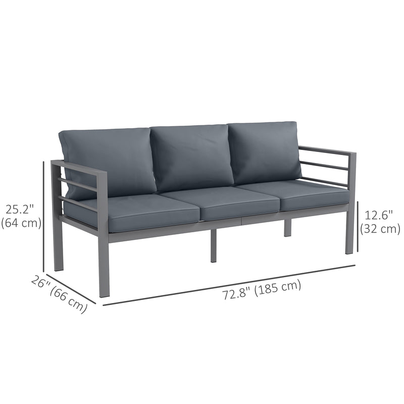 Outsunny - Aluminum Garden Sofa, 3-Person Outdoor Couch, Backyard Furniture for 3-person with Cushions, 72.8" x 26" x 25.2", Grey