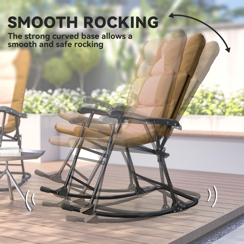 Outsunny - Folding Rocking Chair Set of 2 Padded Rockers with Armrest, Light Brown