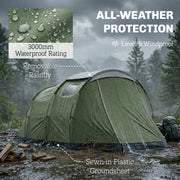 Outsunny - Camping Tent Waterproof Camping Tent with Two Room for 3-4 Person Waterproof, Green