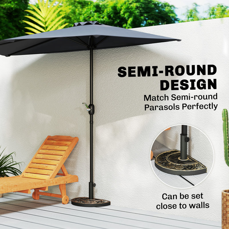 20 lbs Resin Half Round Patio Umbrella Base 20" Outdoor Decorative Parasol Stand Holder For Φ1.5", Φ1.9" Pole, Bronze