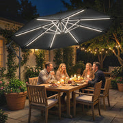 10 ft Offset Patio Umbrella with Solar Light, Garden Hanging Parasol with 360° Rotation, Tilt, Cover, Black