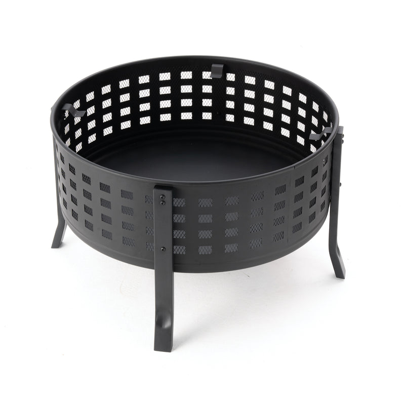 Deko Living - 27 Inch Round Outdoor Steel Wood Burning Fire Pit with Cooking Grill and Spark Screen