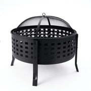 Deko Living - 27 Inch Round Outdoor Steel Wood Burning Fire Pit with Cooking Grill and Spark Screen