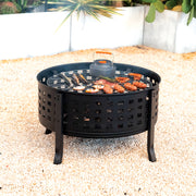 Deko Living - 27 Inch Round Outdoor Steel Wood Burning Fire Pit with Cooking Grill and Spark Screen