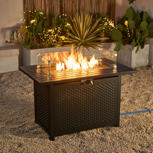 Deko Living - Rectangular Outdoor Propane Gas Fire Pit Table 50,000 BTU Propane with Lava Rock Filler