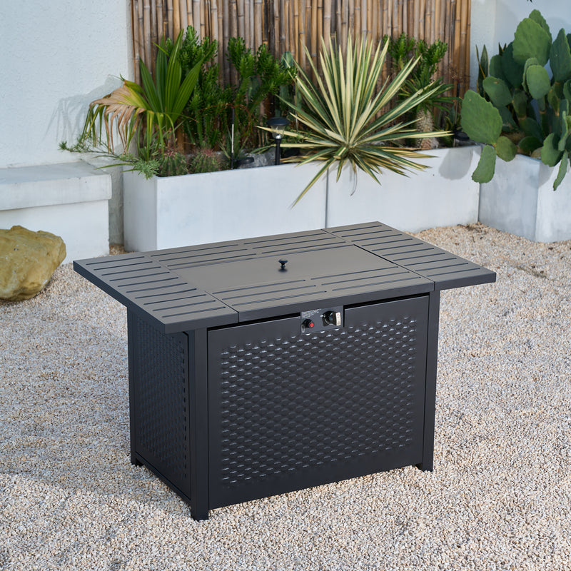 Deko Living - Rectangular Outdoor Propane Gas Fire Pit Table 50,000 BTU Propane with Lava Rock Filler